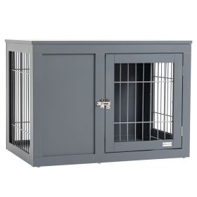 33 Furniture Style Indoor Dog Cage Crate End Table Pet Kennel with Double Doors & Locks Gray for Small and Medium Dogs