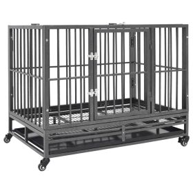 Dog Cage Black and Silver Steel with silver spray painting Large